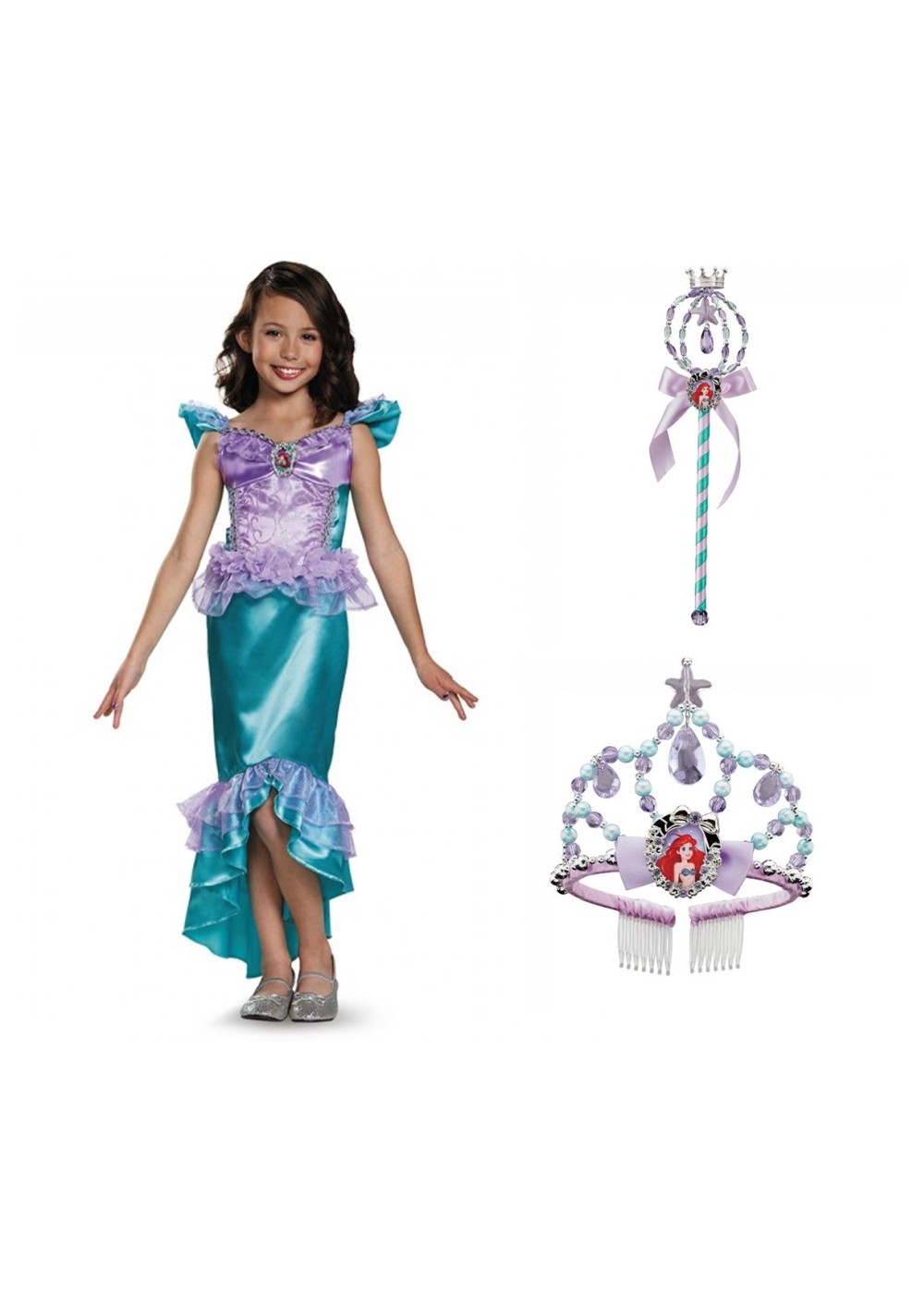 Kids Ariel Dress Wand And Tiara Kit